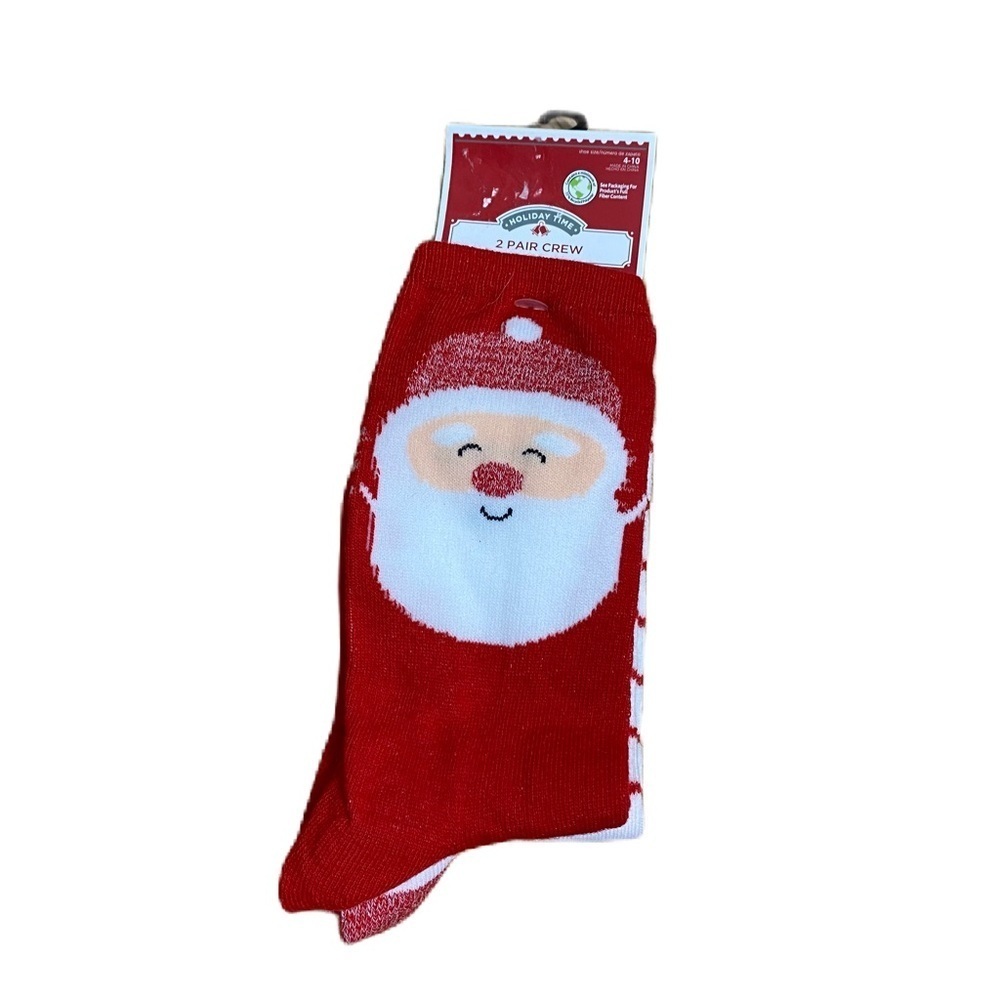 2 Pack Red Santa Crew Socks NEW Women 4-10 Red Striped White Christmas